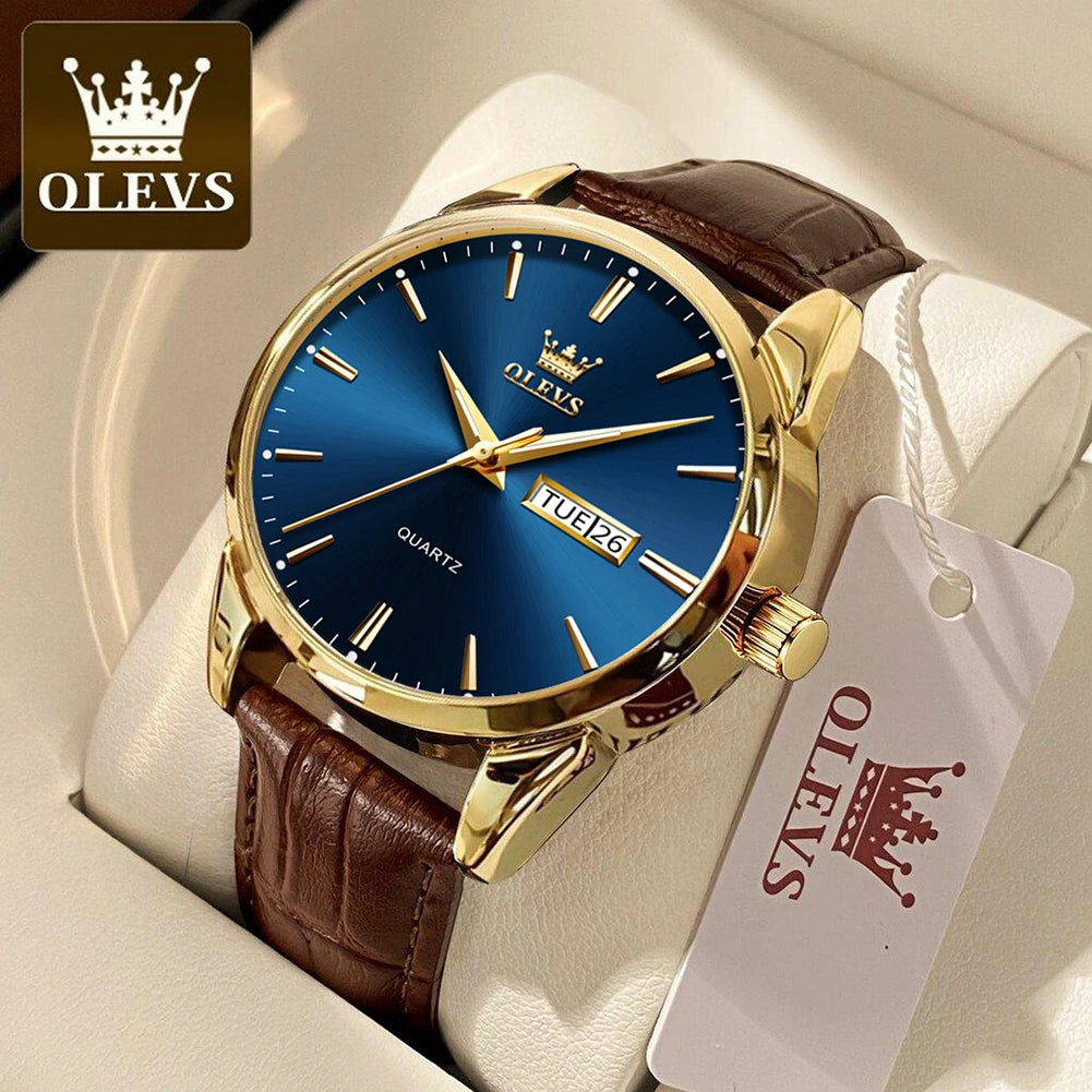 OLEVS 6898 Reloj de Mujer Original de Moda Reloj de Pulsera de Cuarzo Impermeable con Correa de Cuero Luminosa Doble Calendario Reloj de Señora