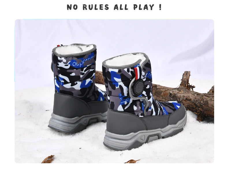 Winter Children Casual Shoes Girls Non-slip Warm Fur Snow Boots Boys Tactical Sneakers Kids Outdoor Footwear Padded Boots Female