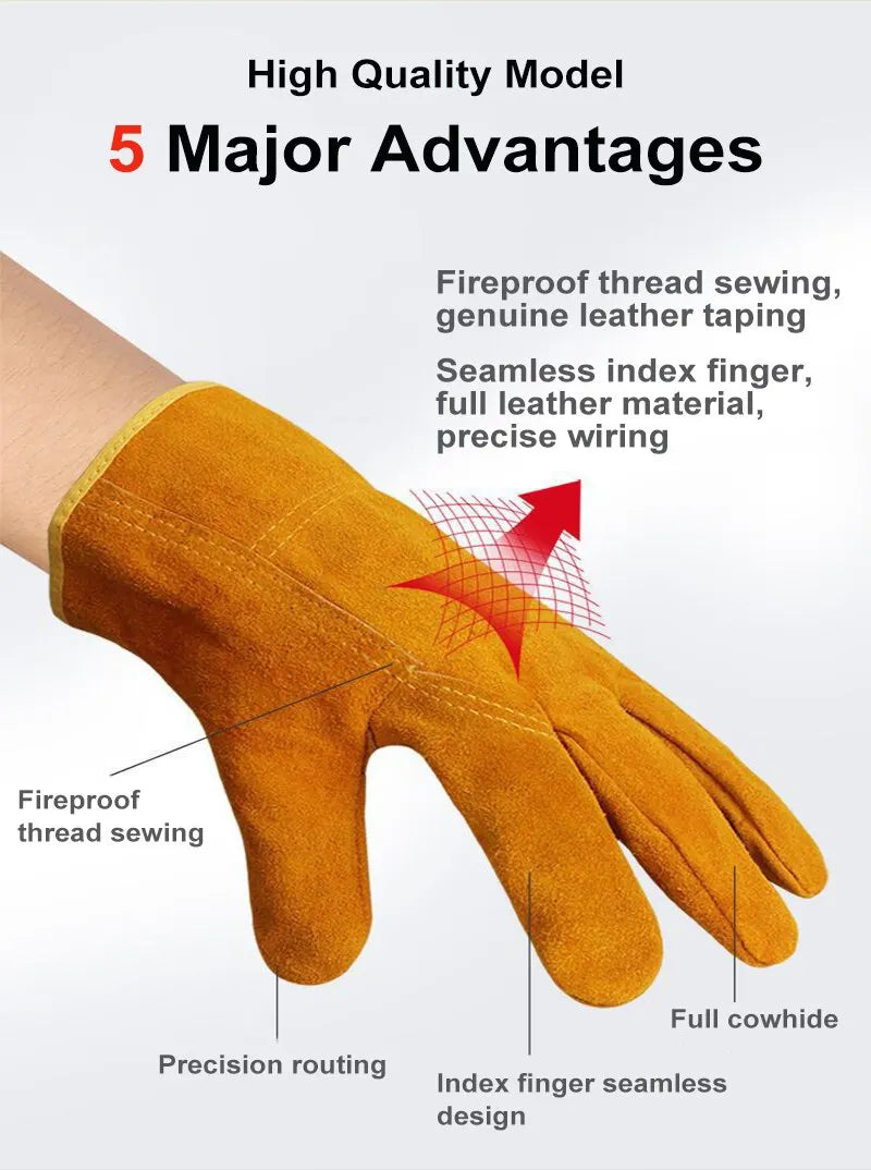 Guantes de trabajo para hombre, de piel de vaca suave, para conductor, caza, conducción, granja, jardín, soldadura, seguridad, protección, guante mecánico