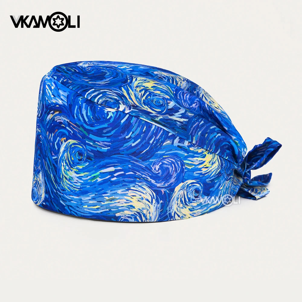 Gorros de enfermería de moda ajustables de algodón con estampado de flores Sombreros ajustables de alta calidad que absorben el sudor Gorro elástico multicolor