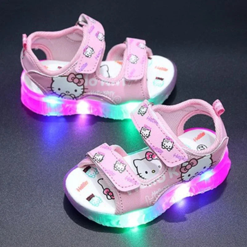 Summer New Baby Girls Led Light Sandals Cute Hello Kitty Children's Casual Shoes Anti-slip Kids Beach Shoes Outdoor Shoes
