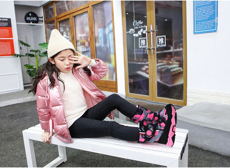 Winter Children Casual Shoes Girls Non-slip Warm Fur Snow Boots Boys Tactical Sneakers Kids Outdoor Footwear Padded Boots Female