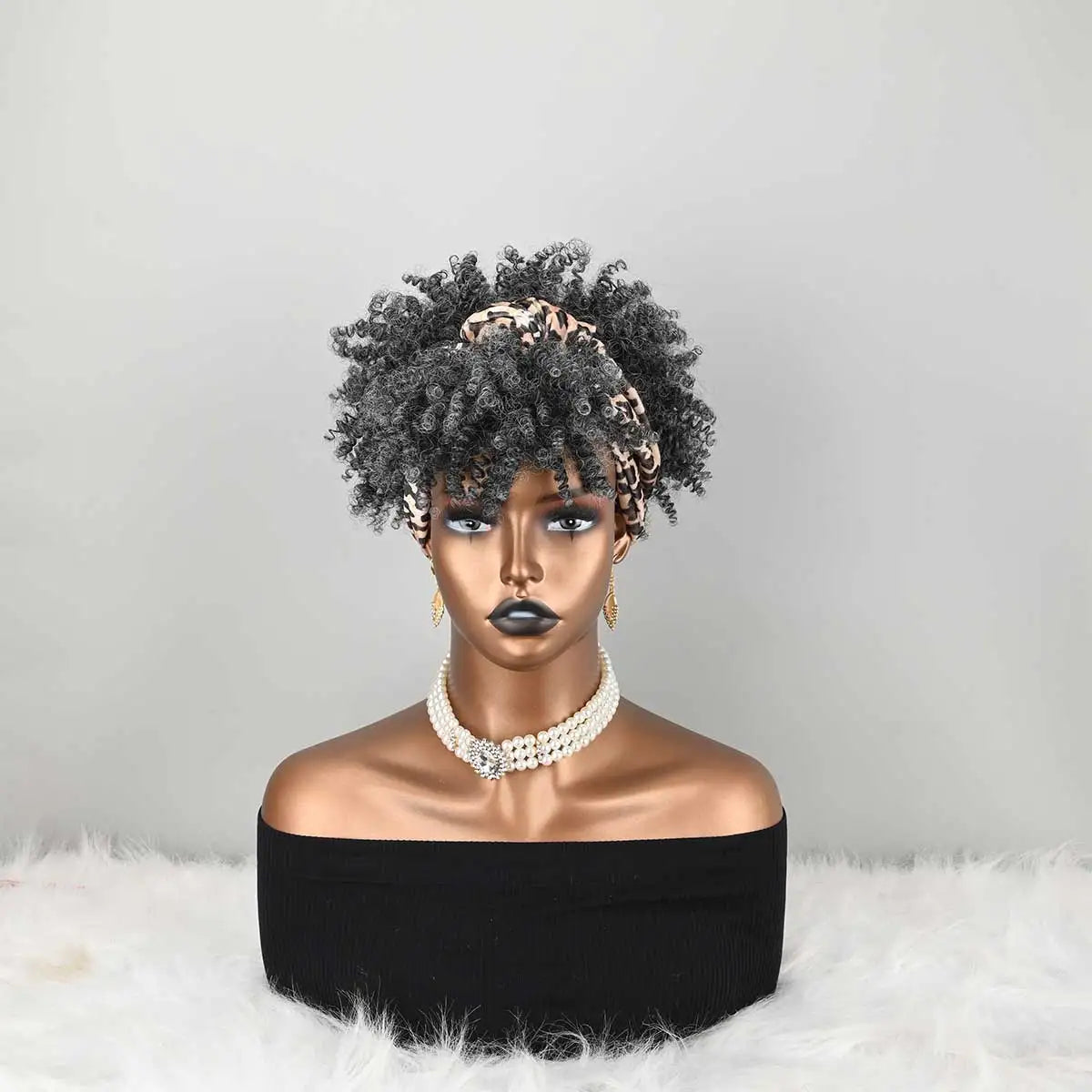 Headband Wig Curly Headband Wig With Bangs For Women Synthetic Afro Curly Hair Wig With Headband Attached Short Kinky Curly Afro High Puff With Bangs Stripes Short Red Curly Wigs with Bangs for Women, Natural Wavy Synthetic W