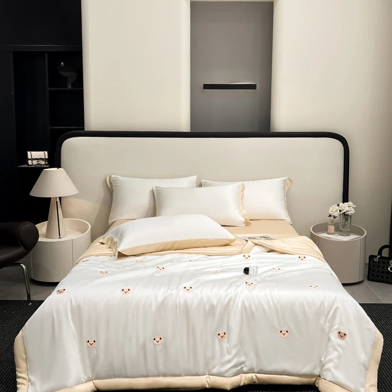 Prinsesse sommerteppe koreansk myk vasket silke full broderi Tencel kult teppe damejente til sommerdyne sengetøy