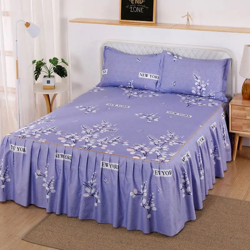 Colcha y cubrecama estilo coreano con volantes de cama transpirables, antimanchas y sin encogimiento, protector Simmons