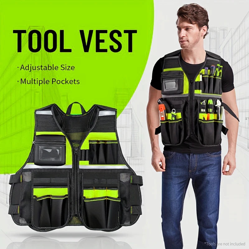 Workwear Allround Work Tool Vest Safety Vest with Multi-pockets and Zipper Heavy Duty Tool Vest for Electricians