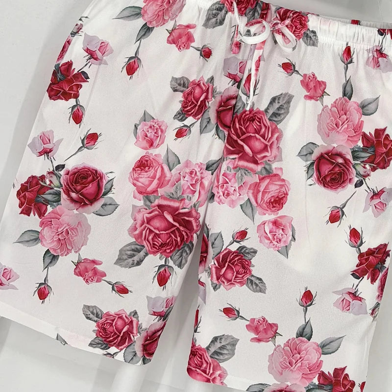 Conjuntos de pijama de mujer, pijama de manga corta para mujer, conjuntos de pijama suave para descansar, pantalones cortos de pijama con bolsillos, cordón, pijamas de verano
