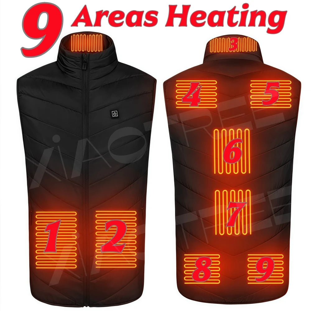 28/9 Chaleco Calefactable Zonas Hombres Chaqueta Calefactable Invierno Eléctrico Mujer Calentador USB Chaqueta Camping Hombre Chaleco Térmico Abrigo Calentador Corporal 6XL