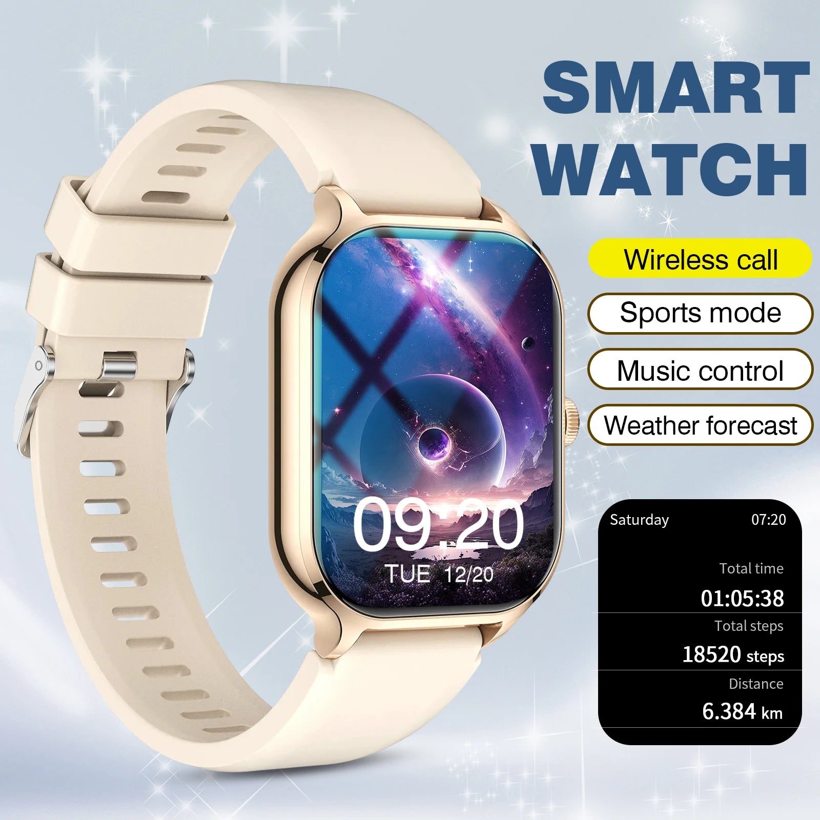 Reloj inteligente, llamadas inalámbricas, dial personalizable, fotografía remota, múltiples modos deportivos, compatible con iPhone/Android