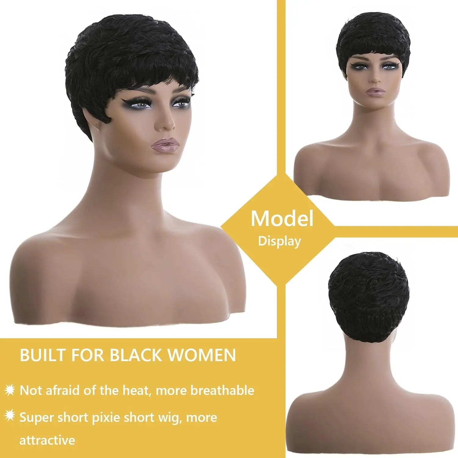 Short Pixie Cut Wigs for Short Wigs for Black Women Black Wavy Layered Short synthetic Wigs