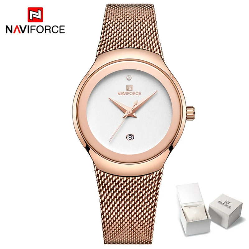 NAVIFORCE 2024 Relojes de mujer Lujo Oro Rosa Ultra Fino Reloj de Señora Lujo Impermeable Reloj de Pulsera de Cuarzo Mujer Reloj Femenino
