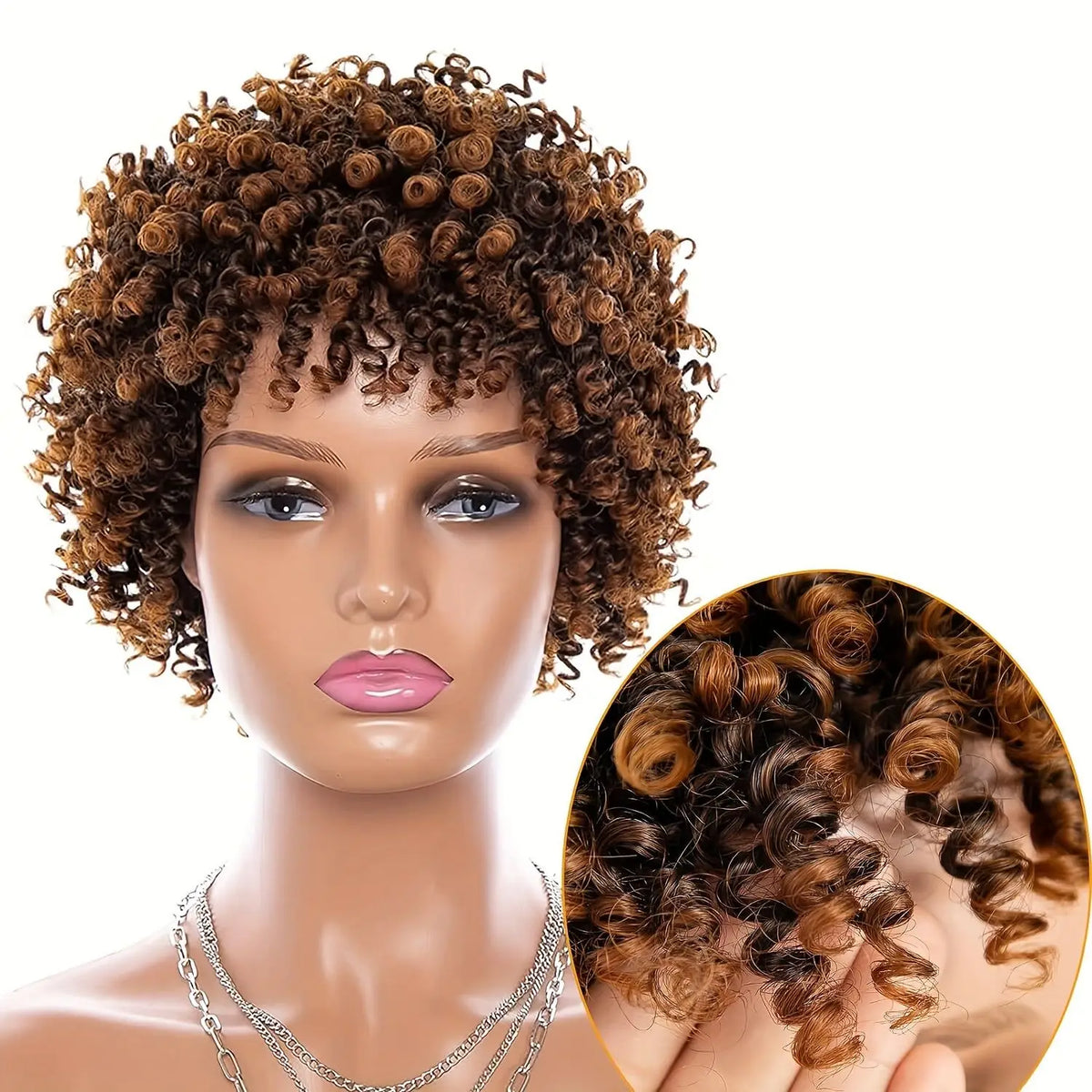 Afro Wig Short Curly Wigs Synthetic Hair Wigs for Black Women, Short Curly Afro Wigs with Bangs Natural Curly Cosplay Party