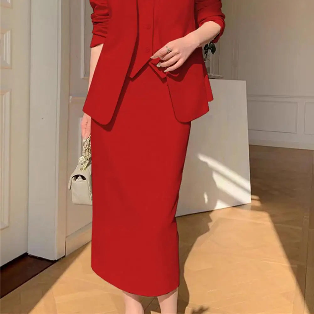 Conjunto de falda y chaqueta de traje para mujer, elegante, de oficina, de negocios, con falda midi, conjunto de falda de cintura alta para mujer que se desplaza al trabajo