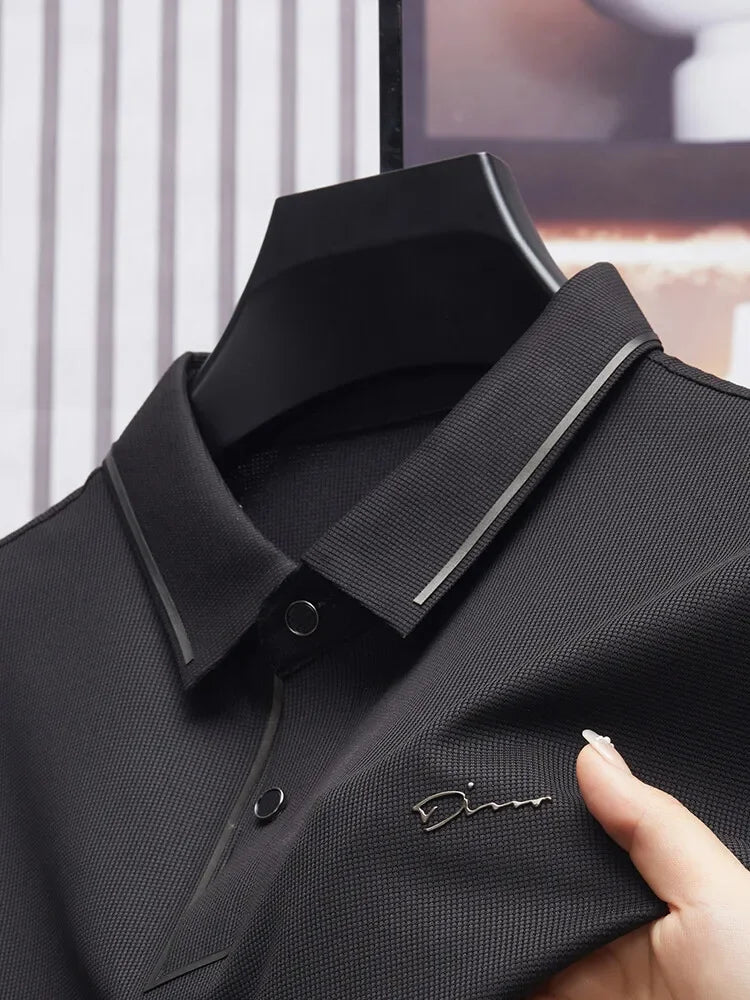 Polo de hombre, sin costuras, prémium, de lujo, tela fresca, casual de negocios, golf, corte ajustado, blusa con cuello, camiseta