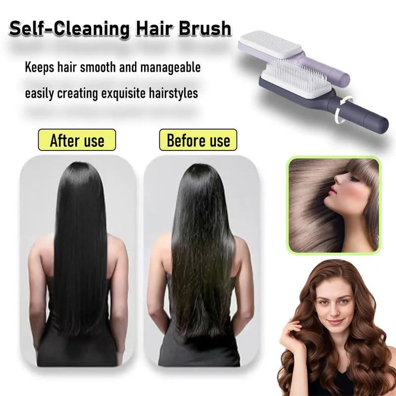 Self-Cleaning Hairbrush Retractable Bristle Hair Brush Anti-Static Sclap Massage Comb One-key Hair Loss Airbag Hair Removal Comb