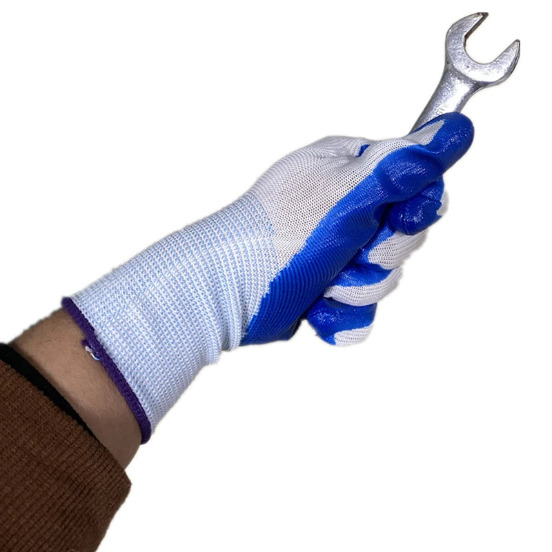 10 pairs of work gloves (made of blue nylon material, with polyurethane coating) 20 pairs of industrial protective gloves