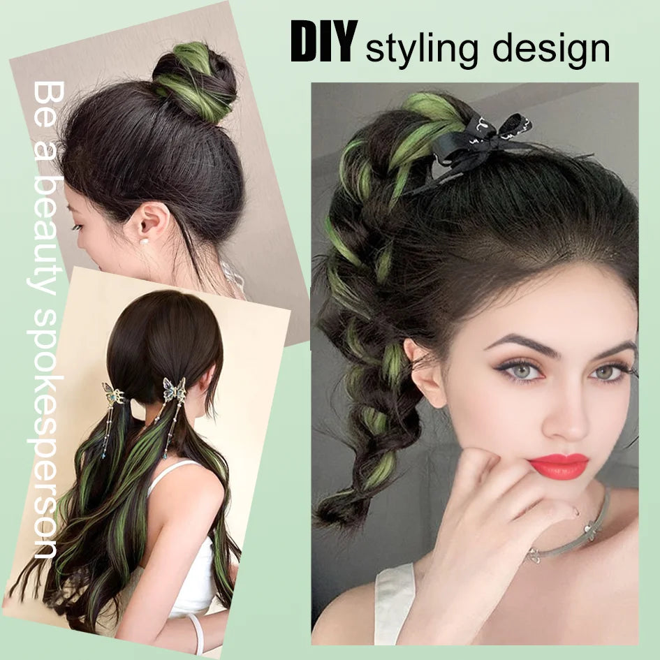 Tresse de perruque synthétique de 18 pouces, queue de cheval colorée à remontage automatique pour enfants, teinture dopamine, élastique à cheveux en forme de boulette, tresse de queue de cheval, divine