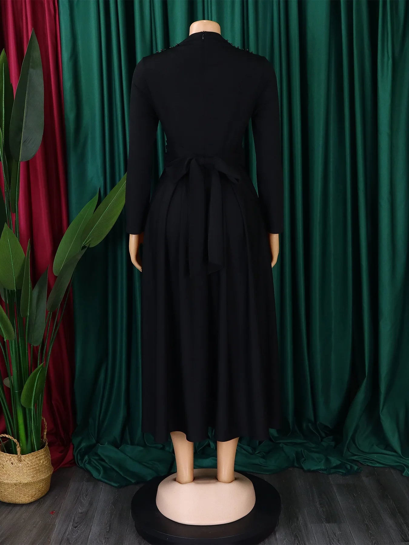 Vestido Elegante Africano para Mujer, Vestidos de Noche con Cuello Alto y Cuentas a la Moda, Vestido Delgado de Temperamento para Mujer, Vestidos Casuales de Manga Larga