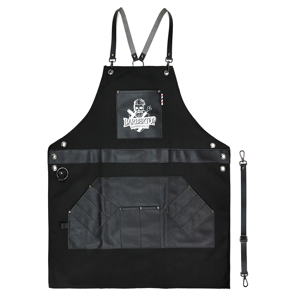 Delantales de barbero, uniforme de cocina para peluquero, delantal impermeable de tela con bolsillo para salón de barbería