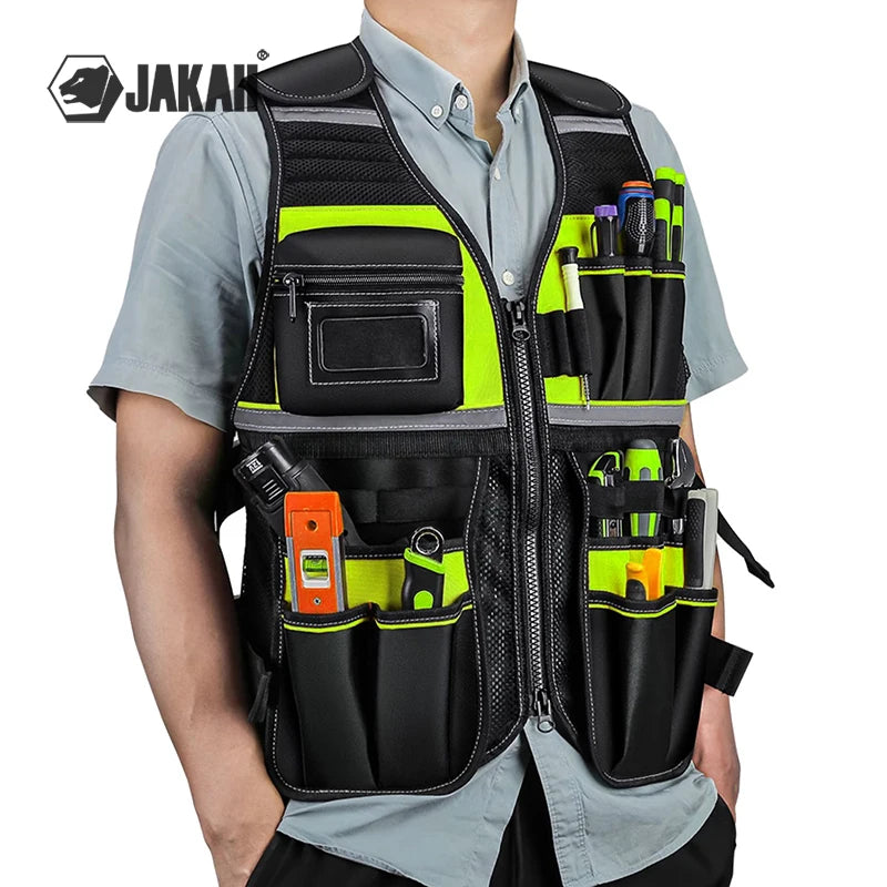 Workwear Allround Work Tool Vest Safety Vest with Multi-pockets and Zipper Heavy Duty Tool Vest for Electricians
