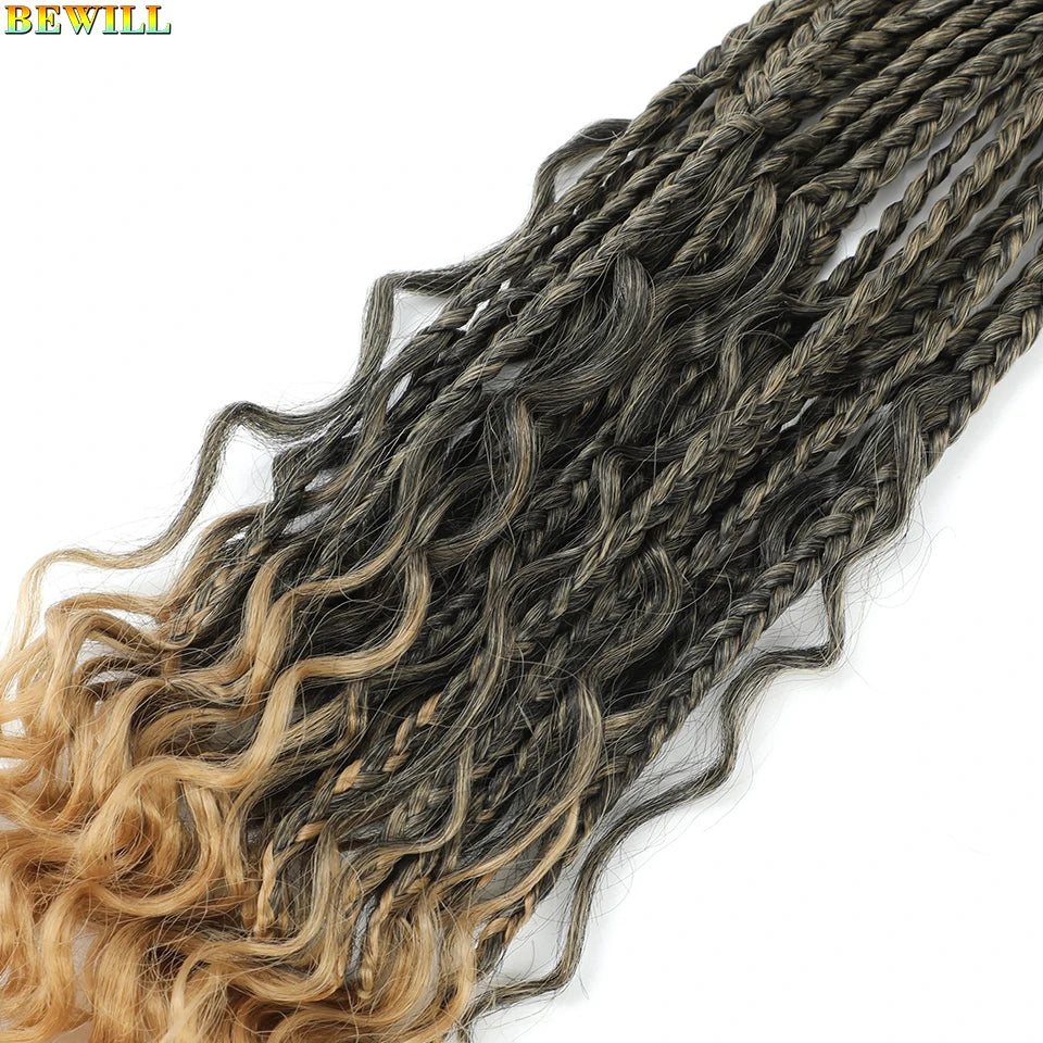 18" Long Boho Braids Extensions Goddess Box Braids Crochet Hair Black Purple Pink Synthetic Braiding Hair Bohemian Hippie Braids