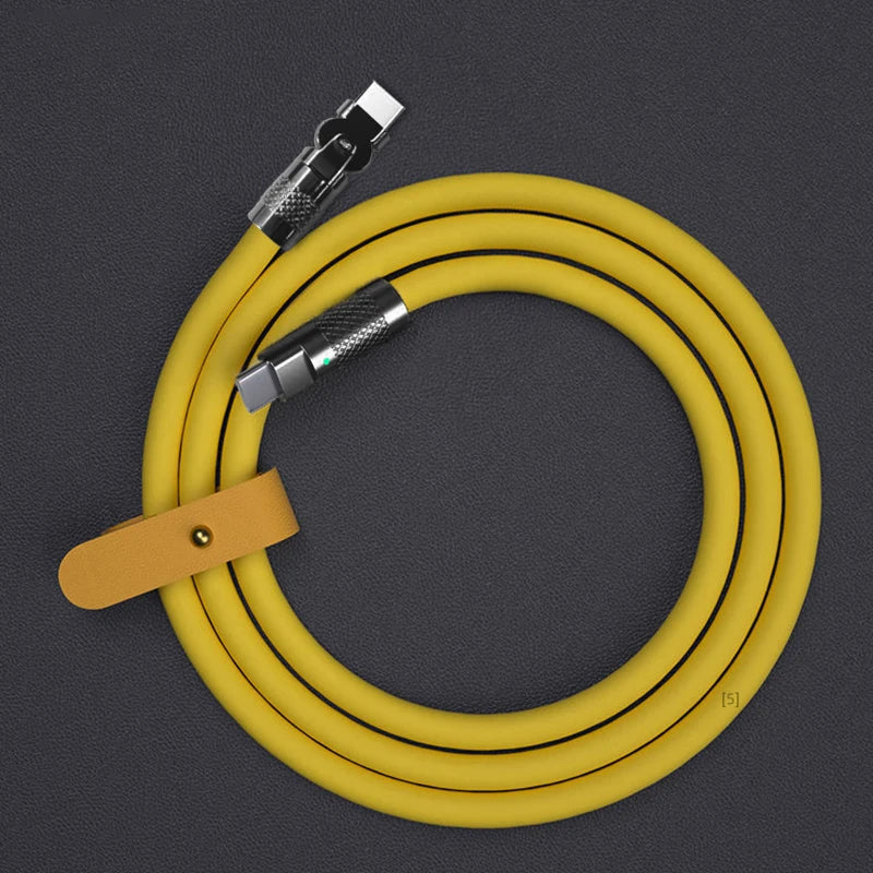 Câble de données USB Type-C 120 W 6 A, charge ultra rapide, coudé à 180 °, en silicone, type-c, 1 m/2 m