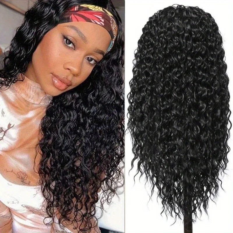 Peluca de diadema de cabello humano 200% de densidad, pelucas de cabello humano, usar y listo, peluca sin pegamento, peluca rizada de onda profunda, color natural