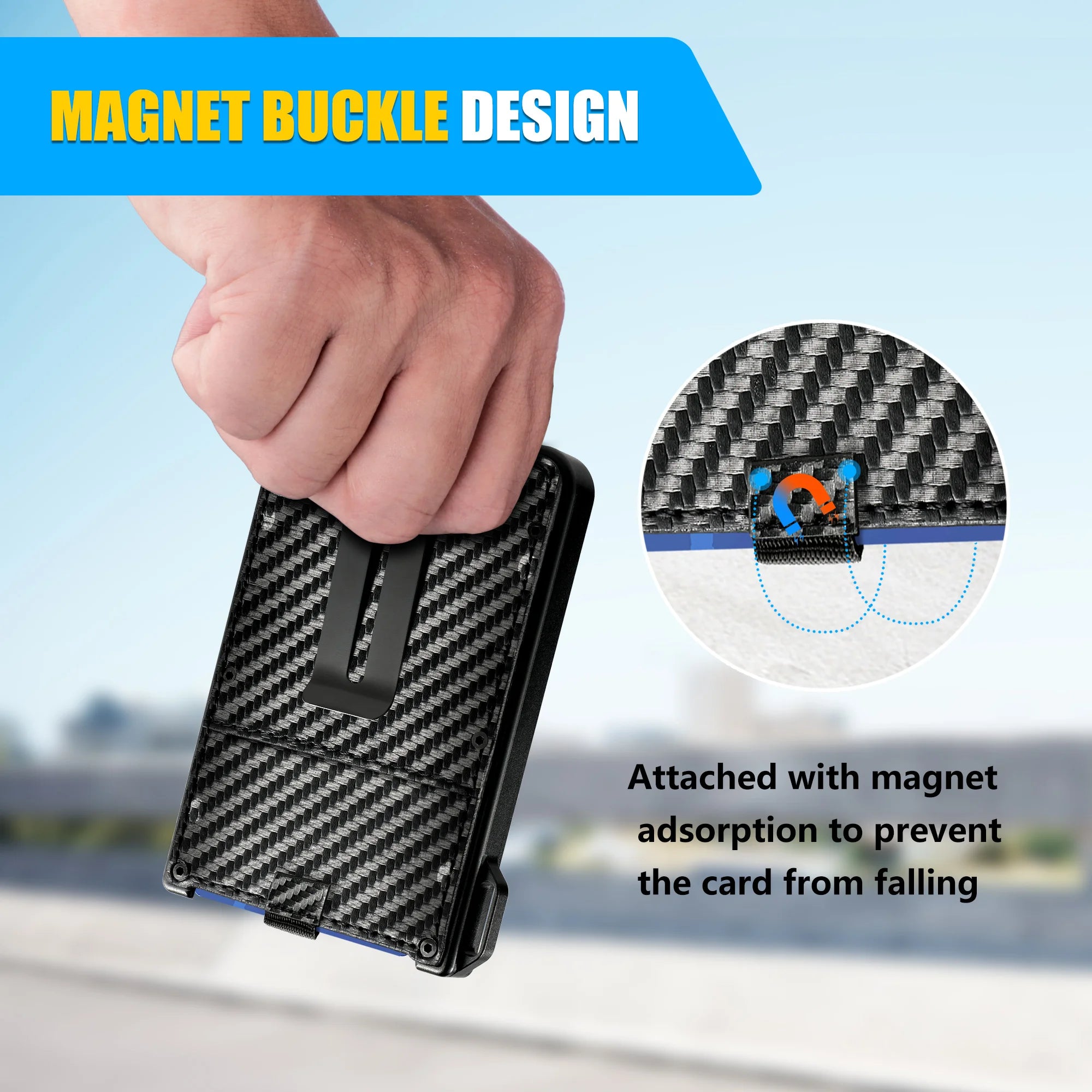 Billetera para hombre - Billetera de cuero de fibra de carbono delgada de aluminio, tiene capacidad para 10 tarjetas, tarjetero con portatarjetas de identificación transparente, clip para billetes