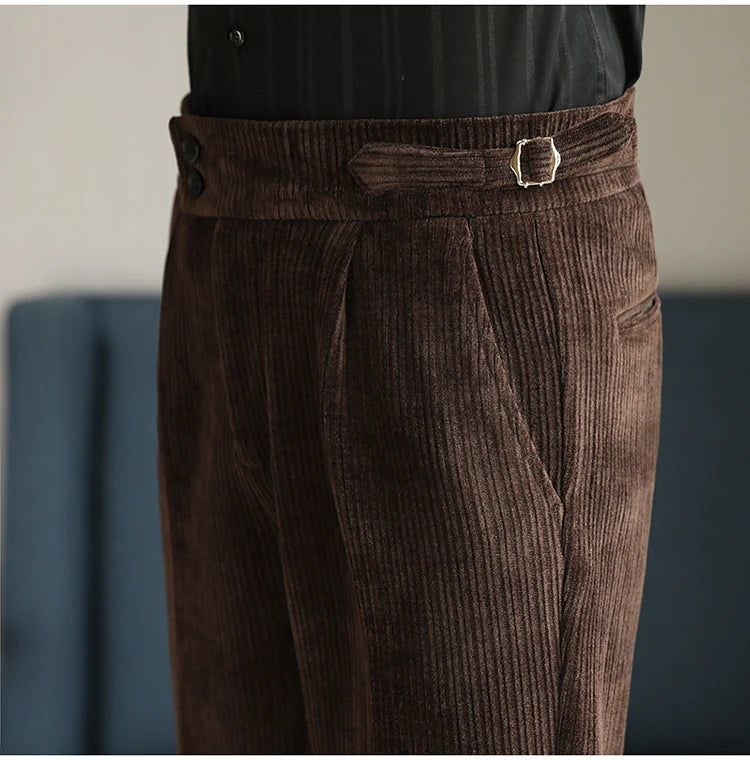 Nuevo pantalón informal de cintura alta de felpilla napolitana de lujo ligero para hombres, pantalón de vestir para hombres de ajuste delgado con sensación premium, pantalón