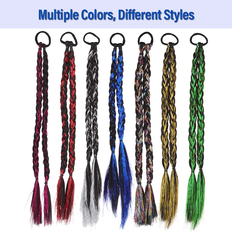 Trenza Postiza de Fibra Sintética con Mechas Láser de Moda para Niñas, Estilo Urbano, Uso Diario, Fiesta