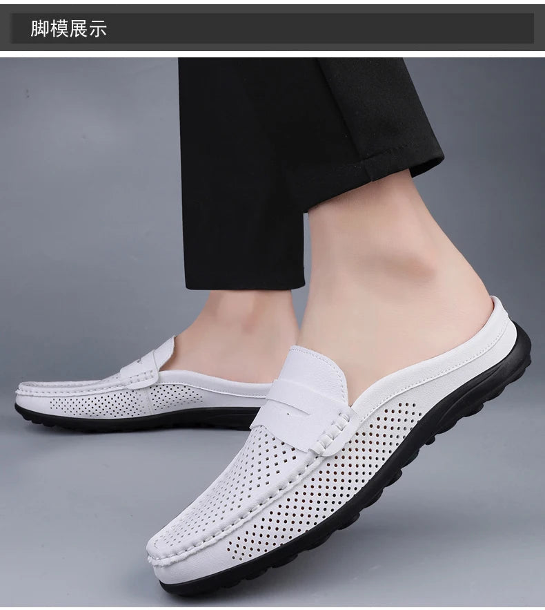 Zapatos de hombre cuatro estaciones nuevos zapatos de cuero de moda ahuecados suela blanda transpirables antideslizantes ligeros de talla grande informales