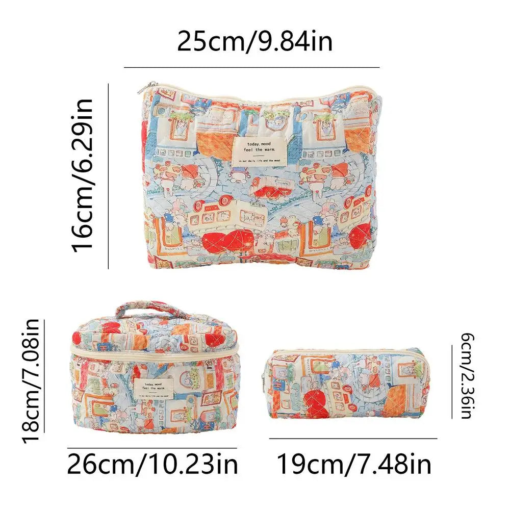 Floral Quilted Makeup Bags (3pcs)