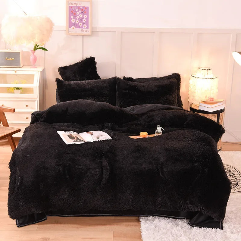 Juego de funda nórdica de felpa de lujo de 3/4 piezas – Ropa de cama cómoda y suave, perfecta para el confort del dormitorio, ideal para habitaciones de invitados y estética de dormitorios universitarios.