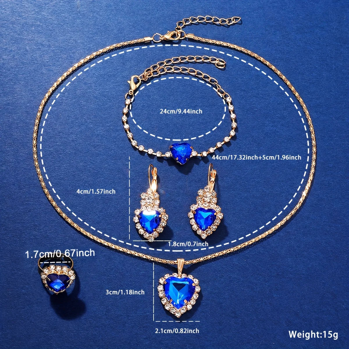Juego de joyas y relojes elegantes para mujer de 6 piezas, reloj de cuarzo con esfera de diamantes de imitación azules para mujer, juego de relojes y joyas femeninos