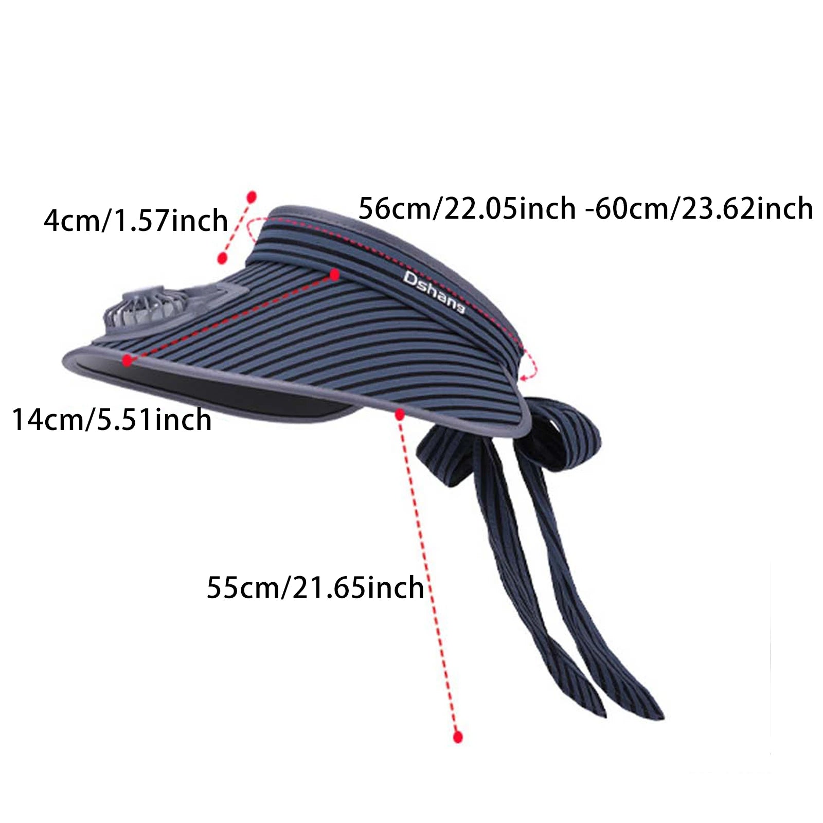 Gorro de sol con ventilador solar para mujer, moda, rayas, parte superior vacía, sombrero de verano con ventilador, visera bonita con tiras y lazo, sombreros de playa para exteriores