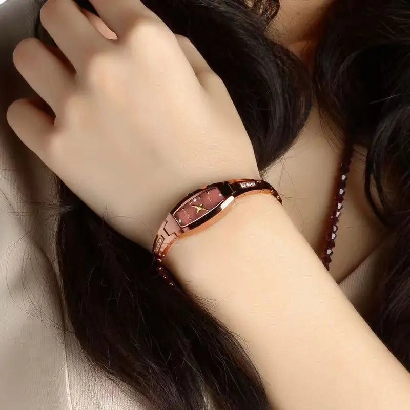 Pequeños Relojes de Pulsera Dorados Retro para Mujer Relojes de Pulsera Vintage con Brazalete de Acero Relojes de Pulsera de Cuarzo Negros Reloj Mujer