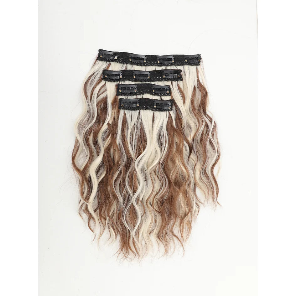 Peluca sintética para mujer de 12 pulgadas, 4 piezas/juego, extensiones de pelo corto, extensiones de pelo ondulado, extensiones de pelo ondulado, dorado miel