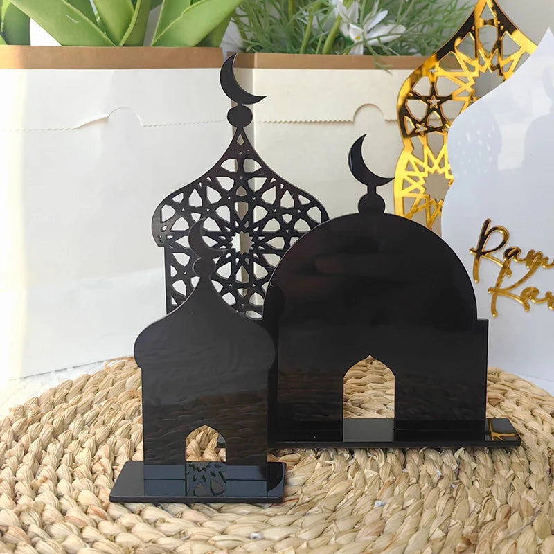 1 juego de decoración acrílica islámica para mesa, mezquita, castillo, artesanía, bricolaje, ornamento de mesa, Eid Mubarak 2025 para el hogar