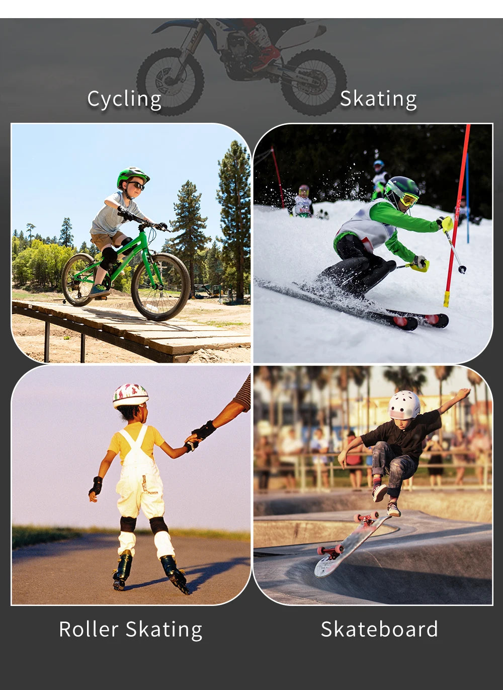 WOSAWE Ensemble de protections pour enfants, quatre genouillères, coudières, protège-coudes, pour enfants, jeunes, VTT, moto, motocross