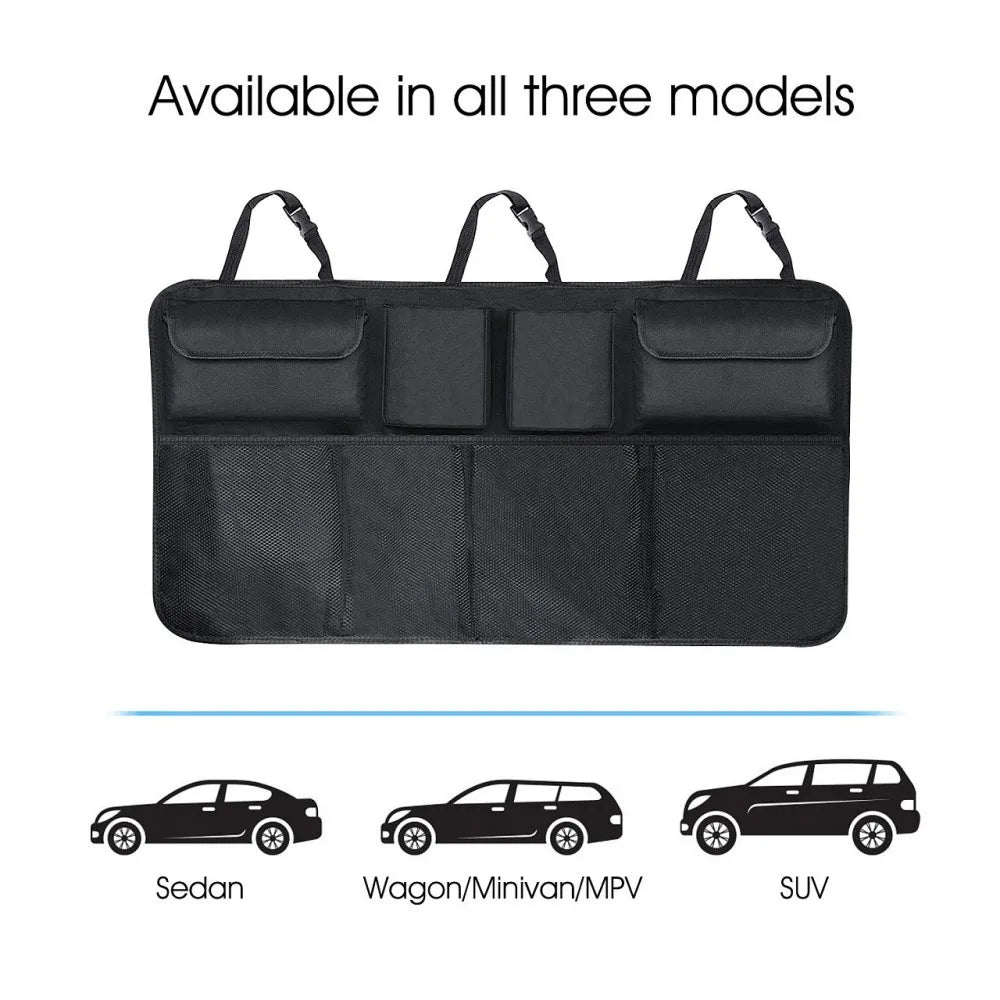 Organizador universal de maletero de coche, red de almacenamiento ajustable para el asiento trasero, organizadores colgantes de alta capacidad para Jeeps, SUV y furgonetas.