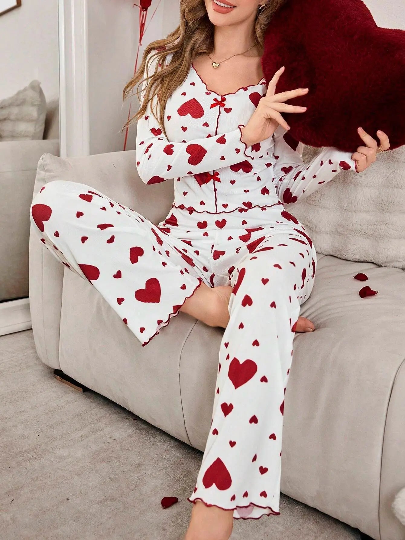 Pijama estampado de corazones