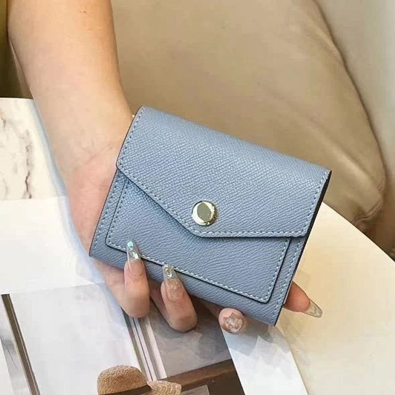 Cartera corta de lujo de diseñador para mujer, de cuero genuino, monedero de marca de moda con iniciales personalizadas, tarjetero de piel de vaca para señora