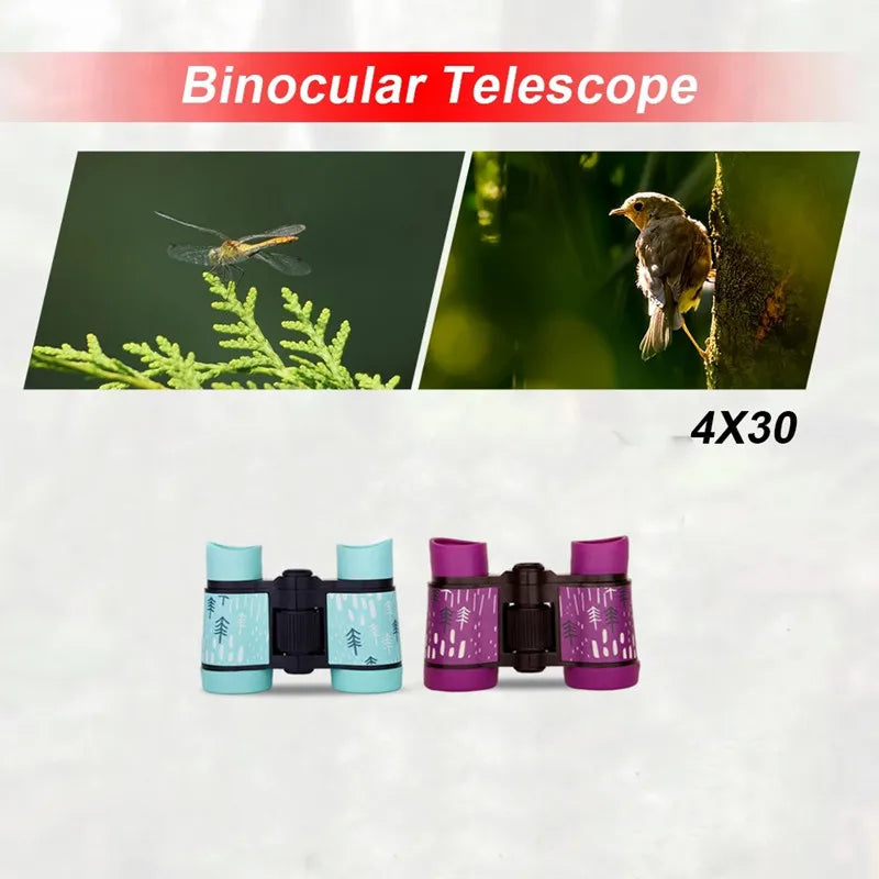 Télescope binoculaire professionnel 4 x 30 mm pour enfants, télescope éducatif et pliable pour l'observation des oiseaux