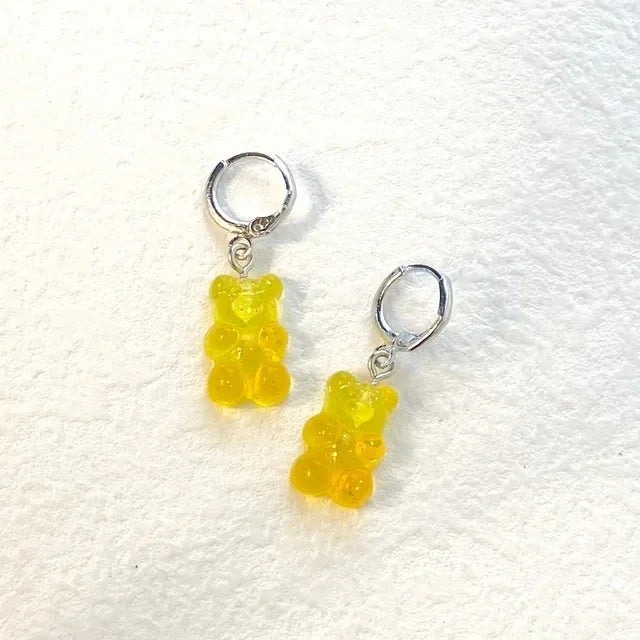 Pendientes colgantes de oso de gominola de acrílico bonitos para mujer, pendientes de aro de oso arcoíris CZ, joyería dulce de niña, moda coreana 2022