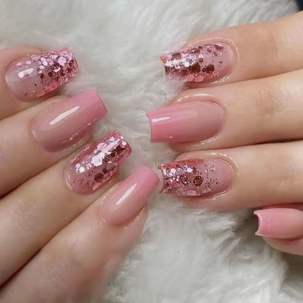 24 stk. Gradient Falske Negler Fransk Ballerina Negler Vanntett Falske Medium Kiste Falske Negler Fingernegler Press-on Negler Tips