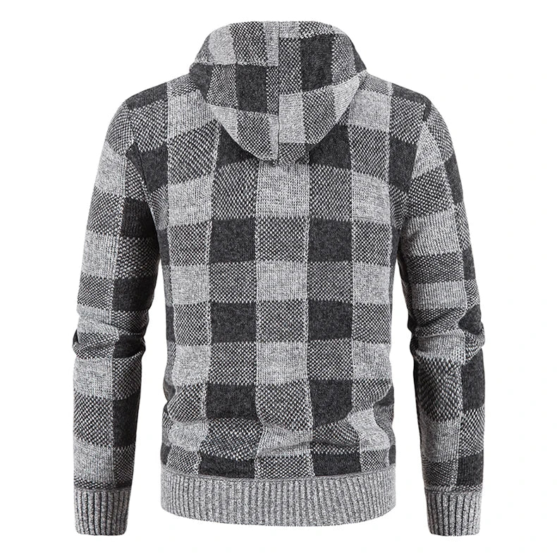 Chaqueta a cuadros nueva para hombre, suéter con capucha, forro polar de otoño e invierno, ropa informal gruesa y cálida, cortavientos para el frío