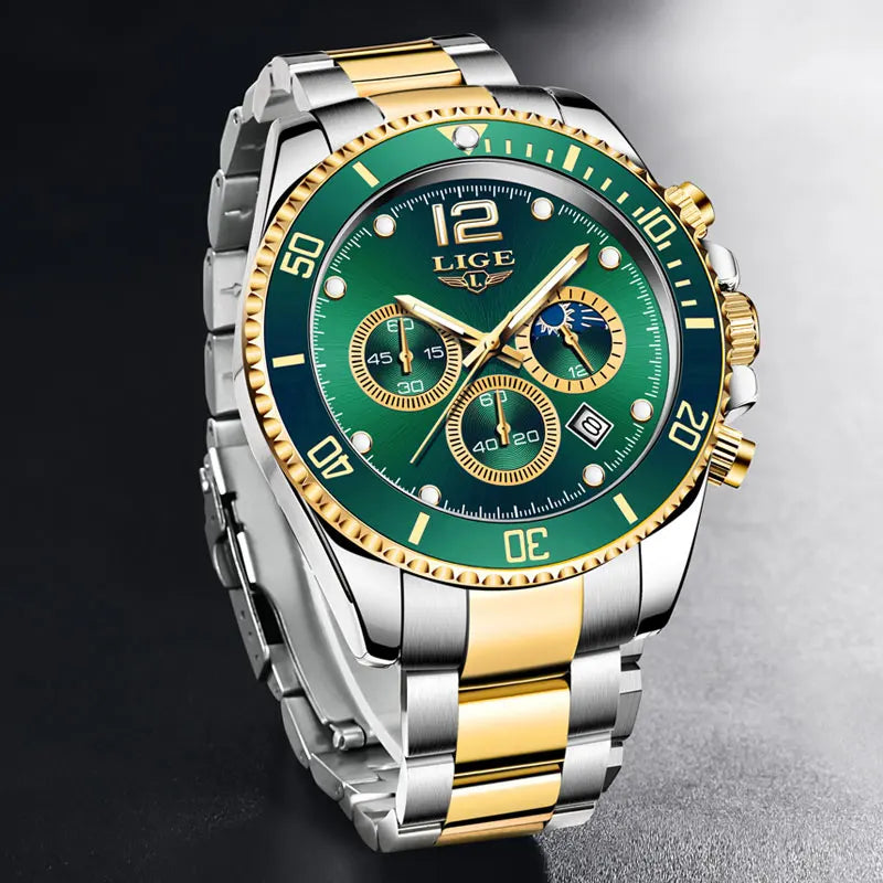 Montres homme LIGE Top Marque Montre de luxe pour hommes Étanche Sport Inoxydable Chronographe Quartz Montre-bracelet Relogio Masculino + Boîte