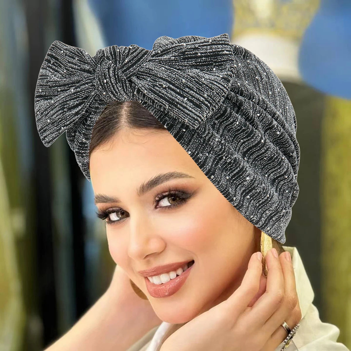 Moda Diamantes de Imitación Hijab de Mujer Lazo Musulmán Señoras Turbante Gorro Suave Elástico Envoltura de Cabeza Pañuelo de Cabeza Sombreros Indios