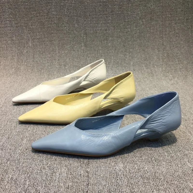 Shoes for Woman Comfortable Women's Summer Footwear Moccasins Blue Low Heel Elegant Pointed Toe High Quality Popular Young