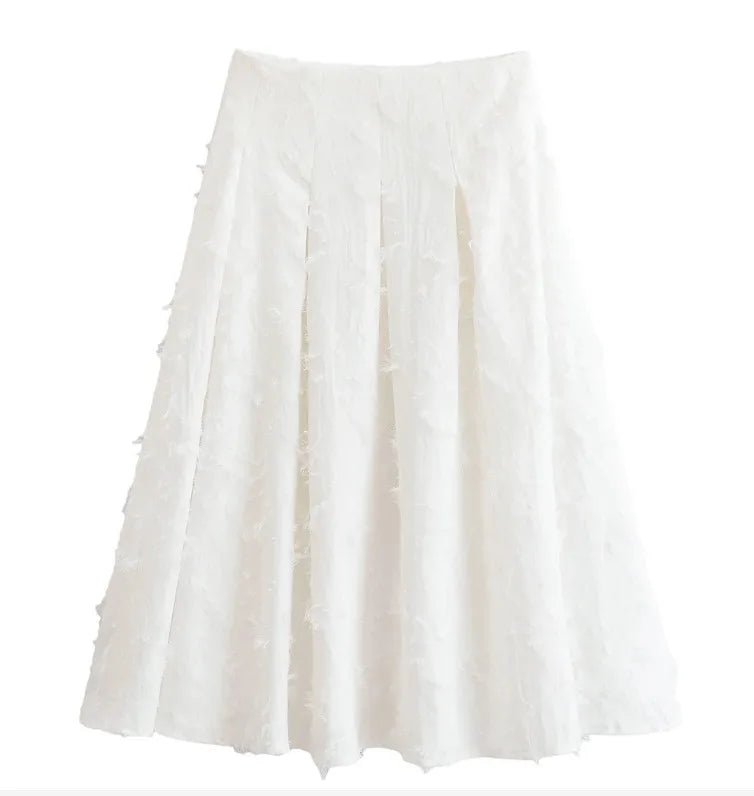 Conjunto de Falda Larga y Camisa con Borlas de Verano para Mujer Elegante Blanco Suelto Cintura Alta Plisada Maxi Faldas Trajes 2025 Ropa de Calle para Oficina
